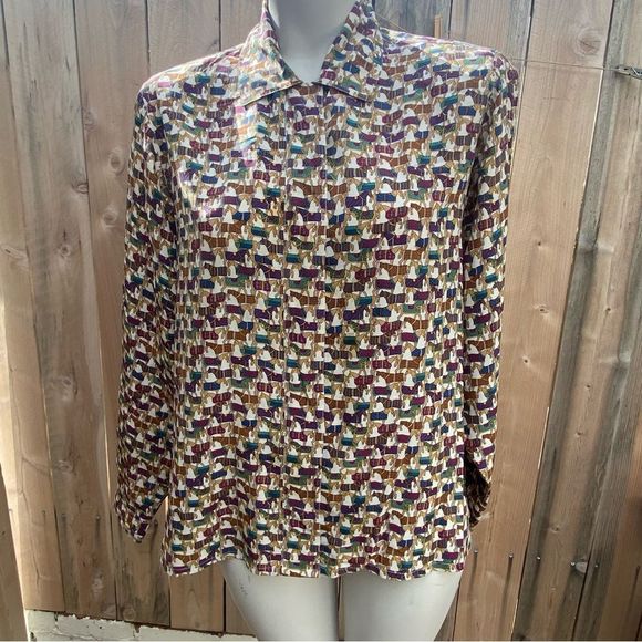 Vintage horse print 100% button down shirt size EU 36 size 6 US - Picture 6 of 11